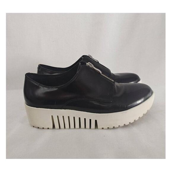 Opening Ceremony Grunge Zip Front Leather Platform Oxford Shoe Black White EU 40